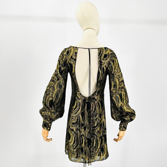 Milly Metallic Gold Black Sexy Statement Open Back Mini Dress - Picture 1 of 8